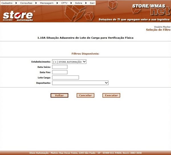 1.10A SITUAÇÃO ADUANEIRA DE LOTE DE CARGA PARA VERIFICAÇÃO FÍSICA